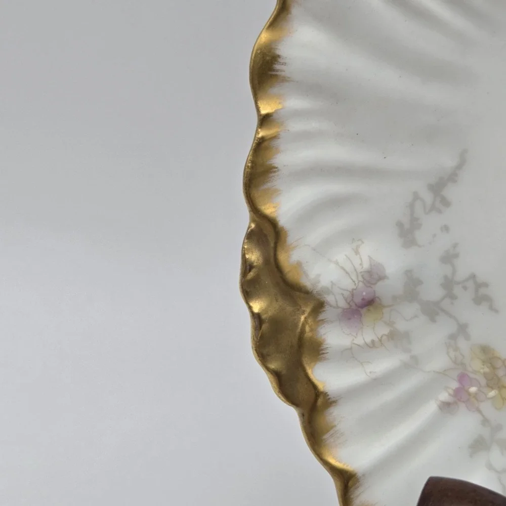 Set Of 4 Bawo & Dotter Elite Works Limoges France Floral/Gold Demitasse Saucers